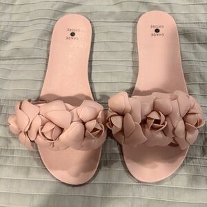 Shade & Shore Blush Pink Floral Rosette Slide Sandals